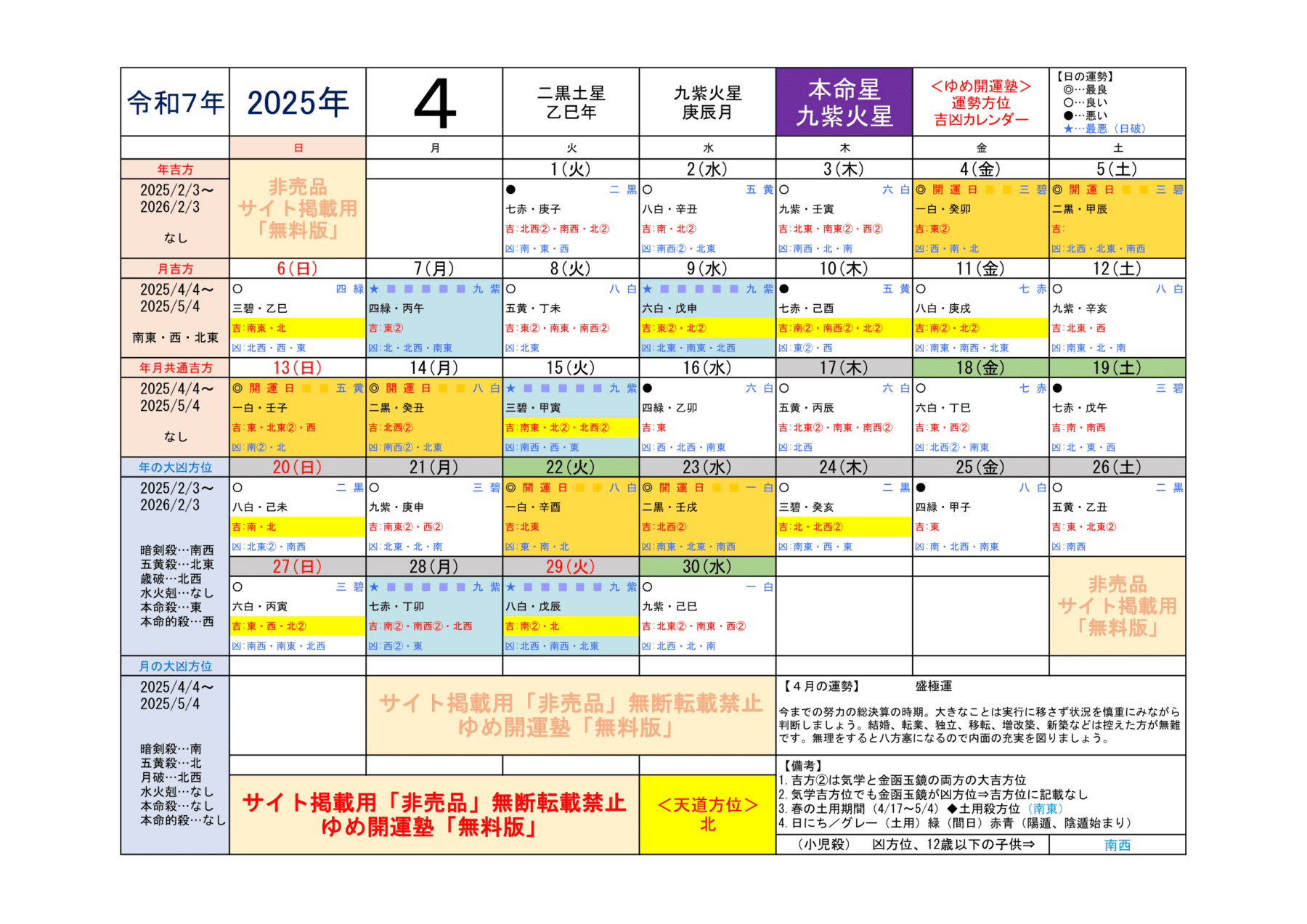 （2025年）九紫火星／運勢＆吉方位カレンダー | 開運トラベル