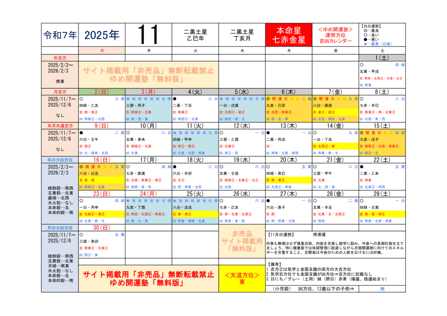 （2025年）七赤金星／運勢＆吉方位カレンダー | 開運トラベル