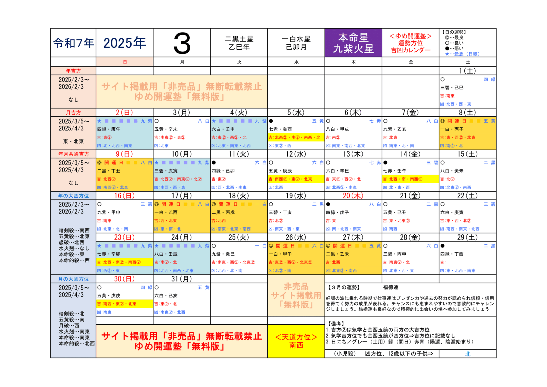 （2025年）九紫火星／運勢＆吉方位カレンダー | 開運トラベル