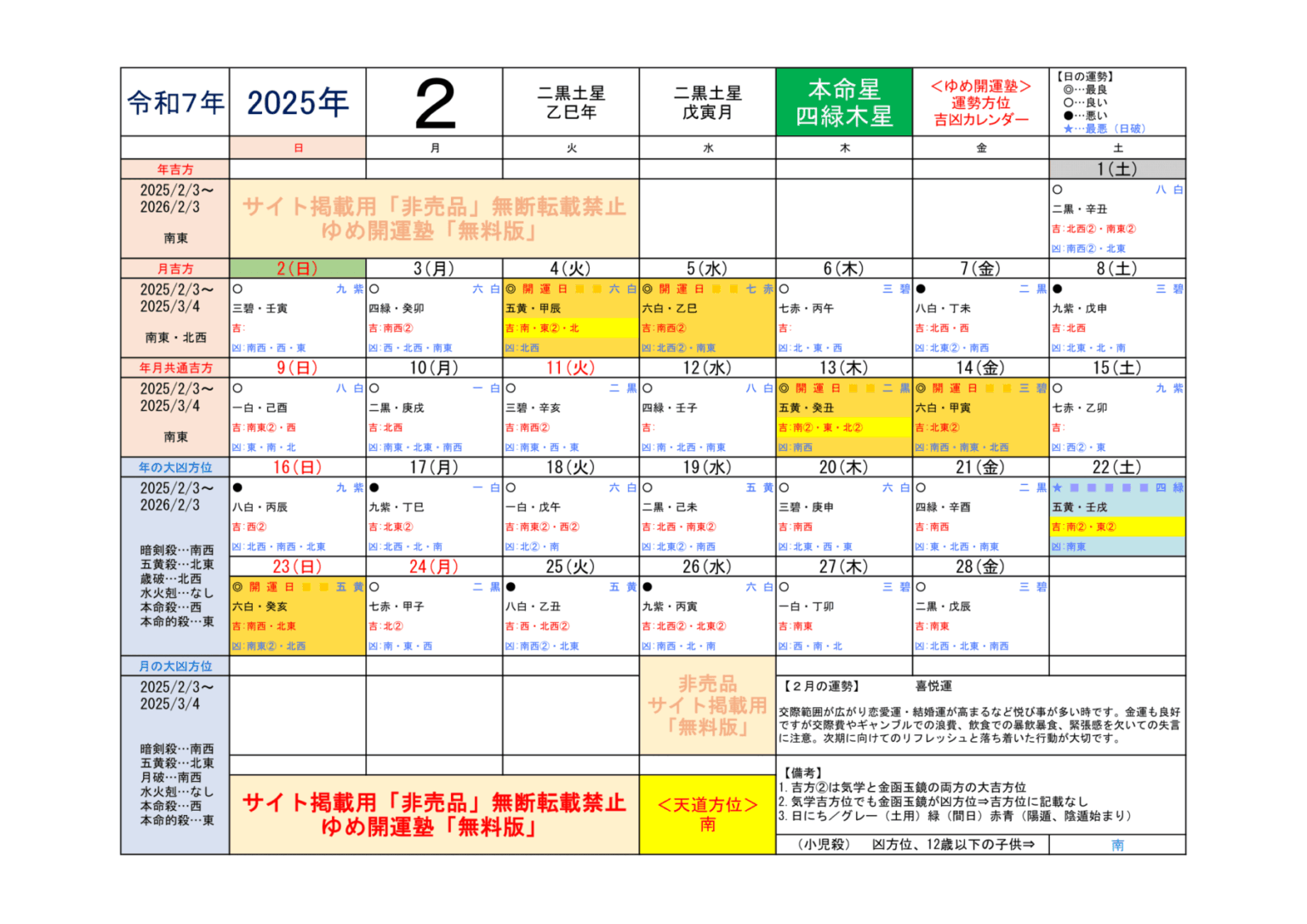 （2025年）四緑木星／運勢＆吉方位カレンダー | 開運トラベル
