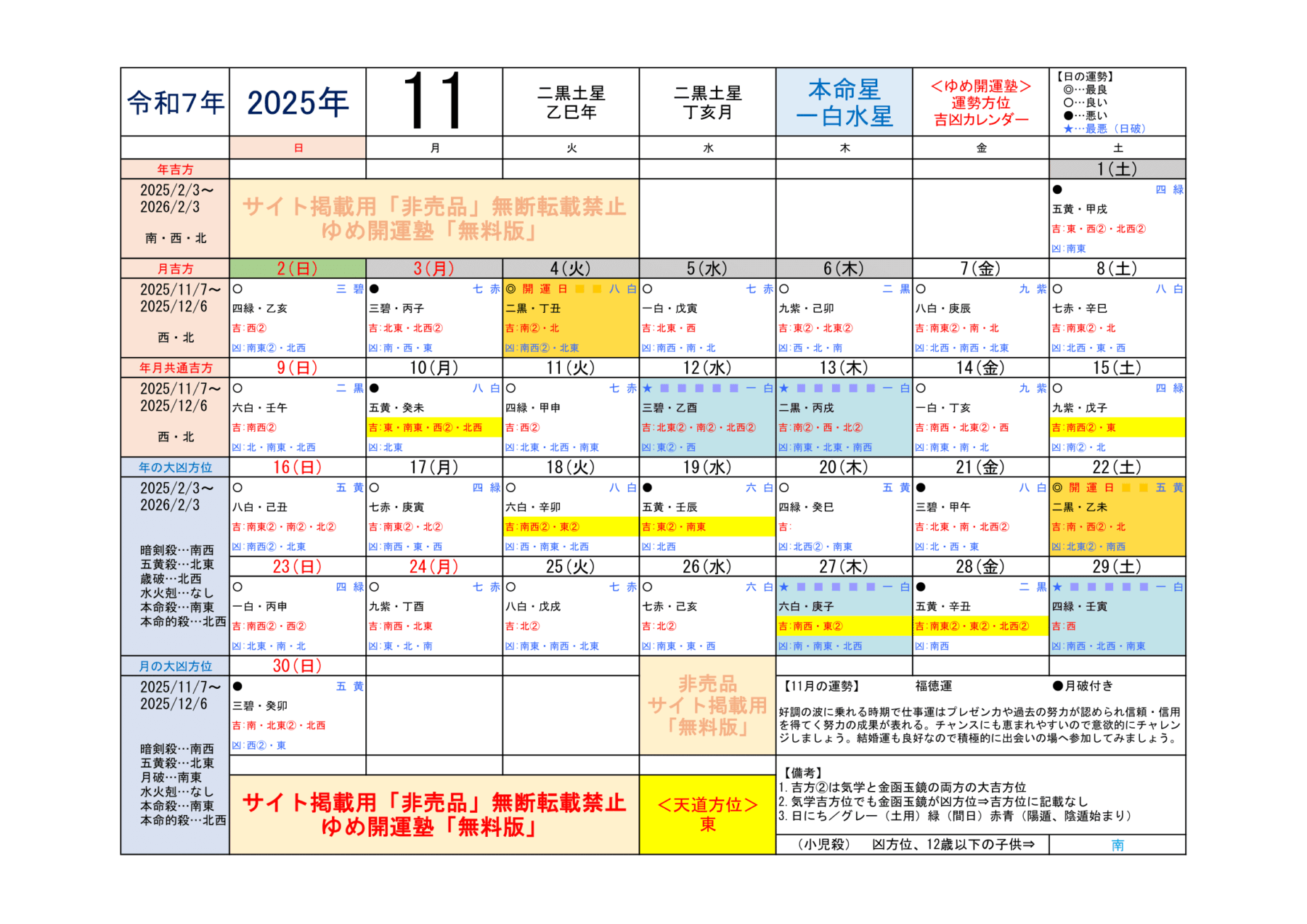 （2025年）一白水星／運勢＆吉方位カレンダー | 開運トラベル