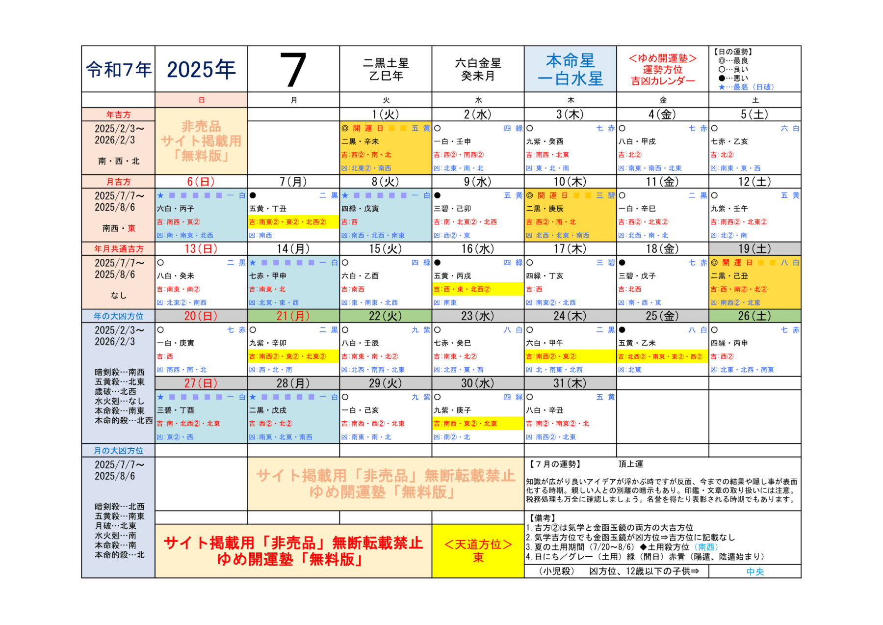 （2025年）一白水星／運勢＆吉方位カレンダー | 開運トラベル