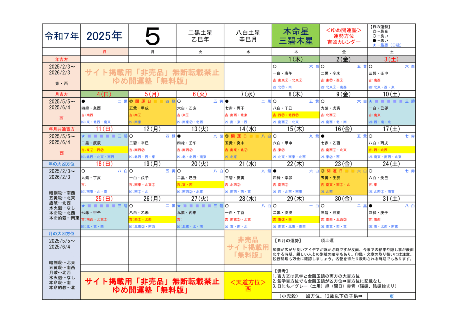（2025年）三碧木星／運勢＆吉方位カレンダー | 開運トラベル