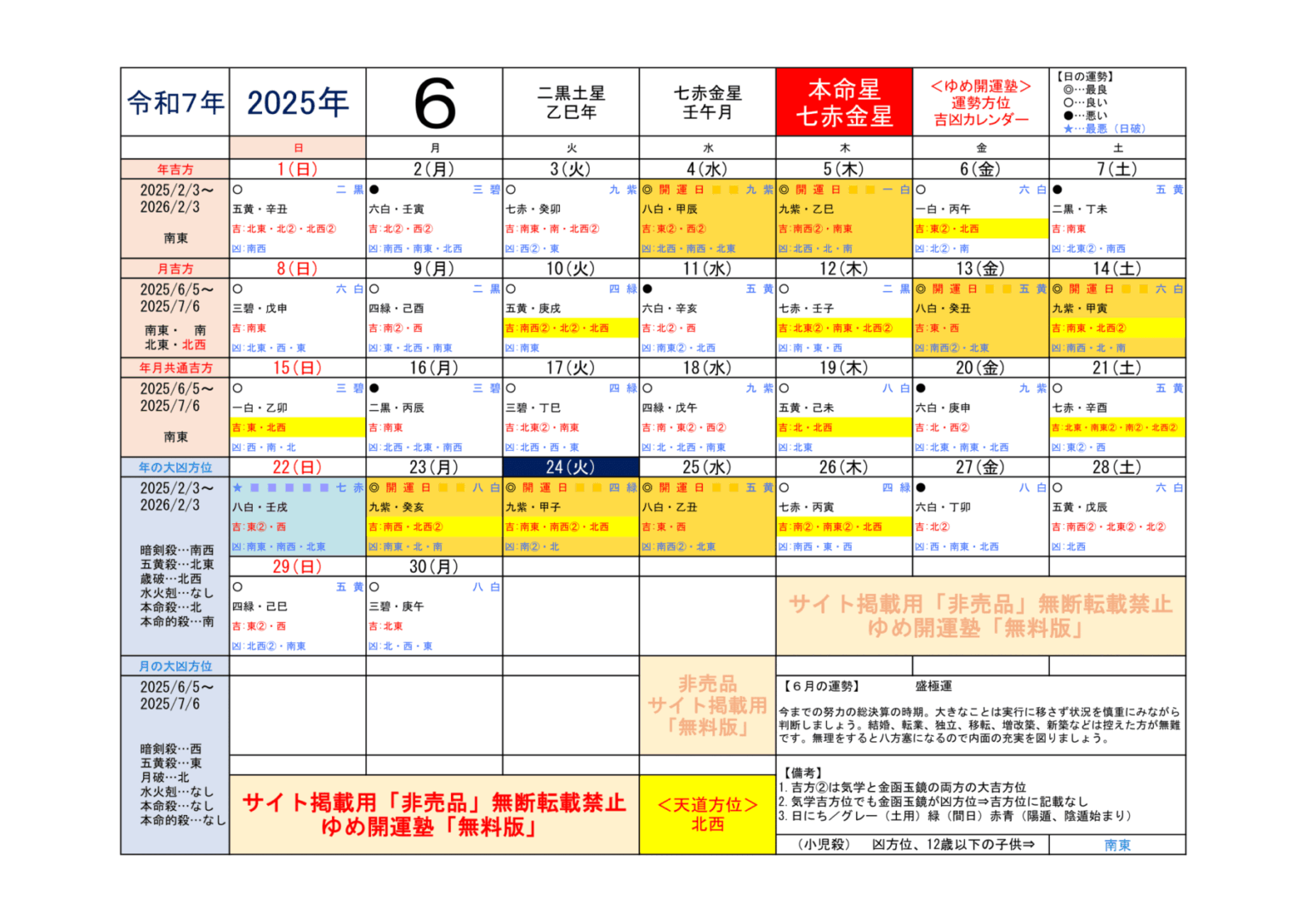 （2025年）七赤金星／運勢＆吉方位カレンダー | 開運トラベル