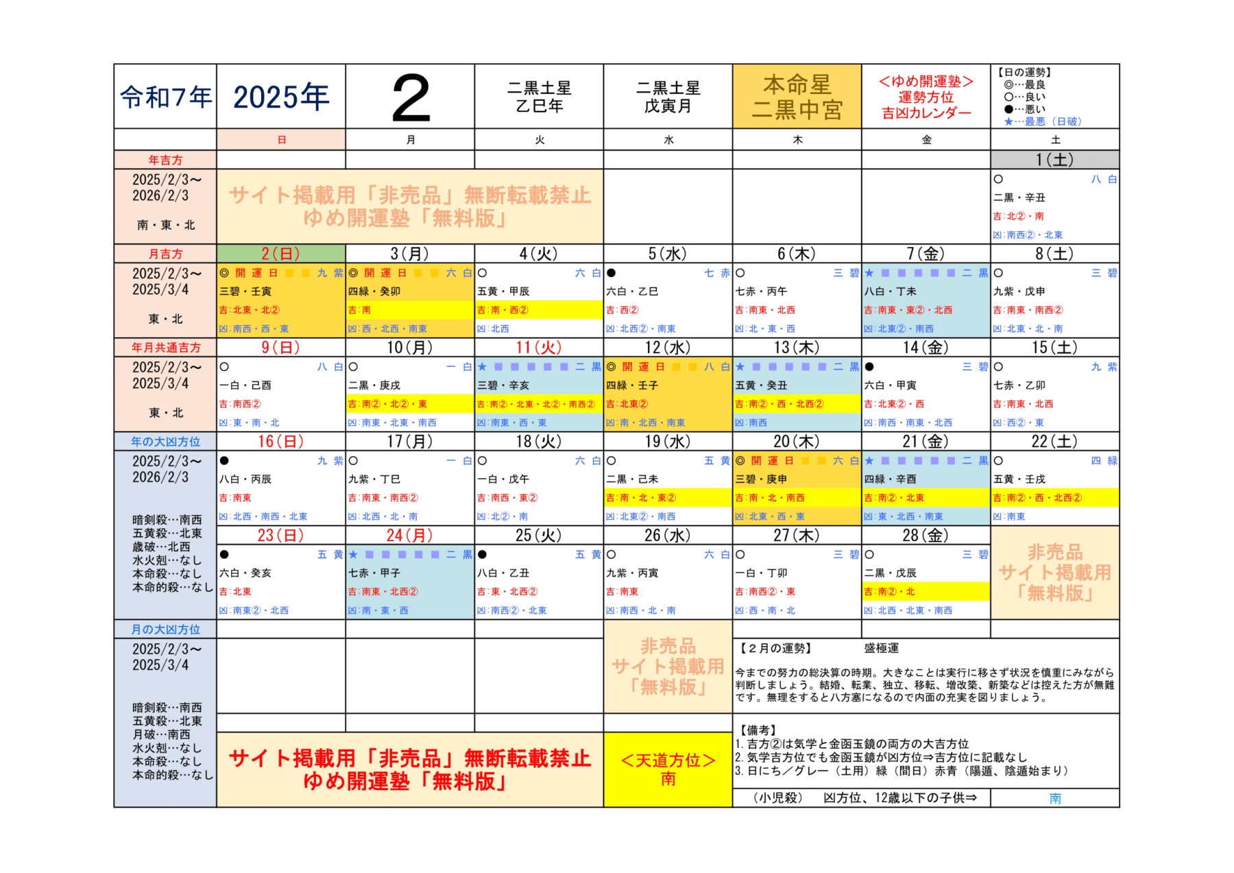 （2025年）二黒土星／運勢＆吉方位カレンダー | 開運トラベル