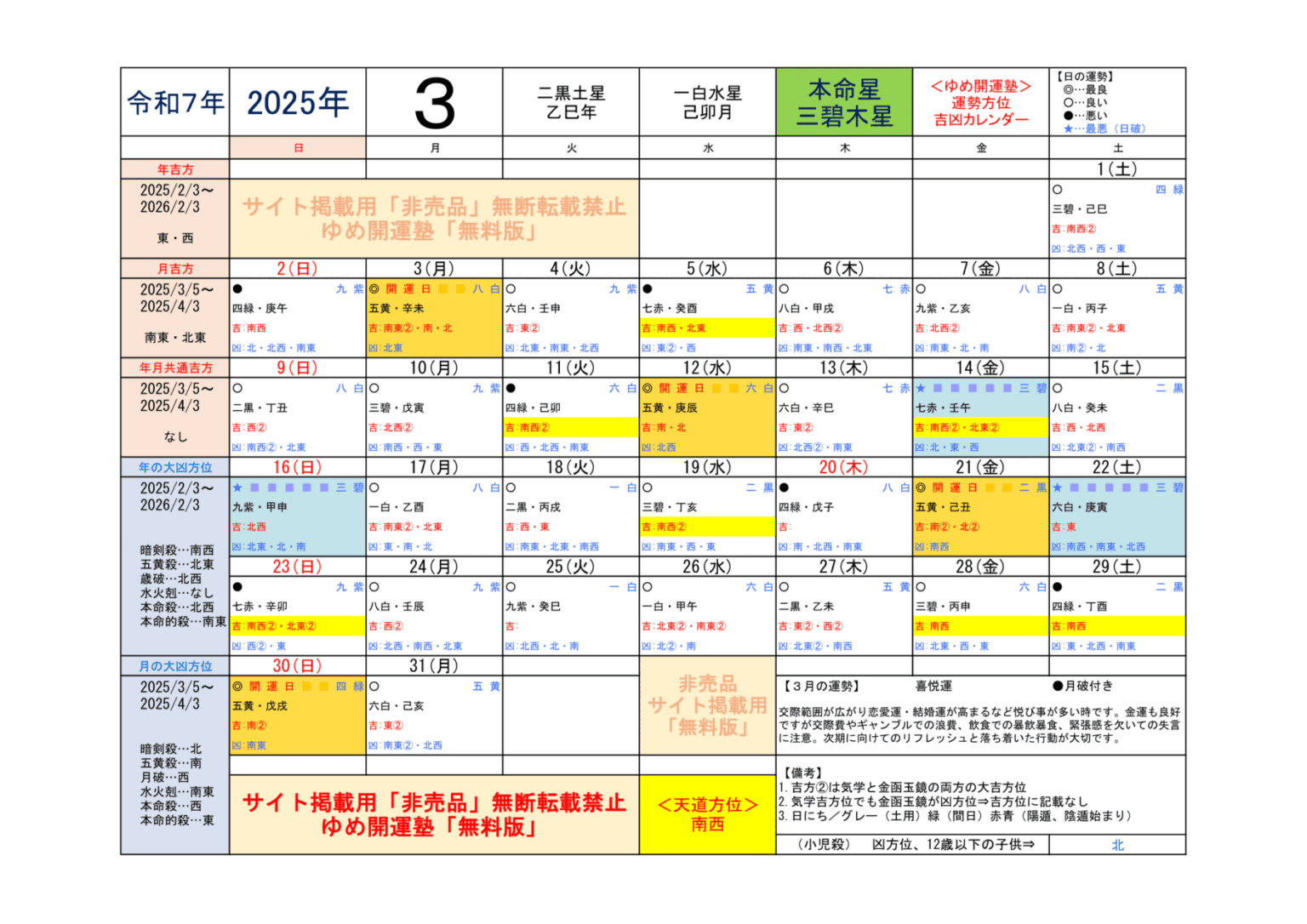 （2025年）三碧木星／運勢＆吉方位カレンダー | 開運トラベル